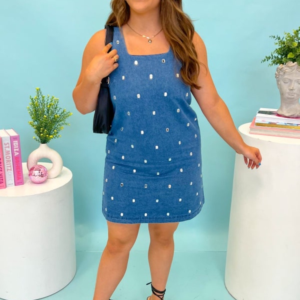 Entro Denim Blue Mini Dress with mirror Accents